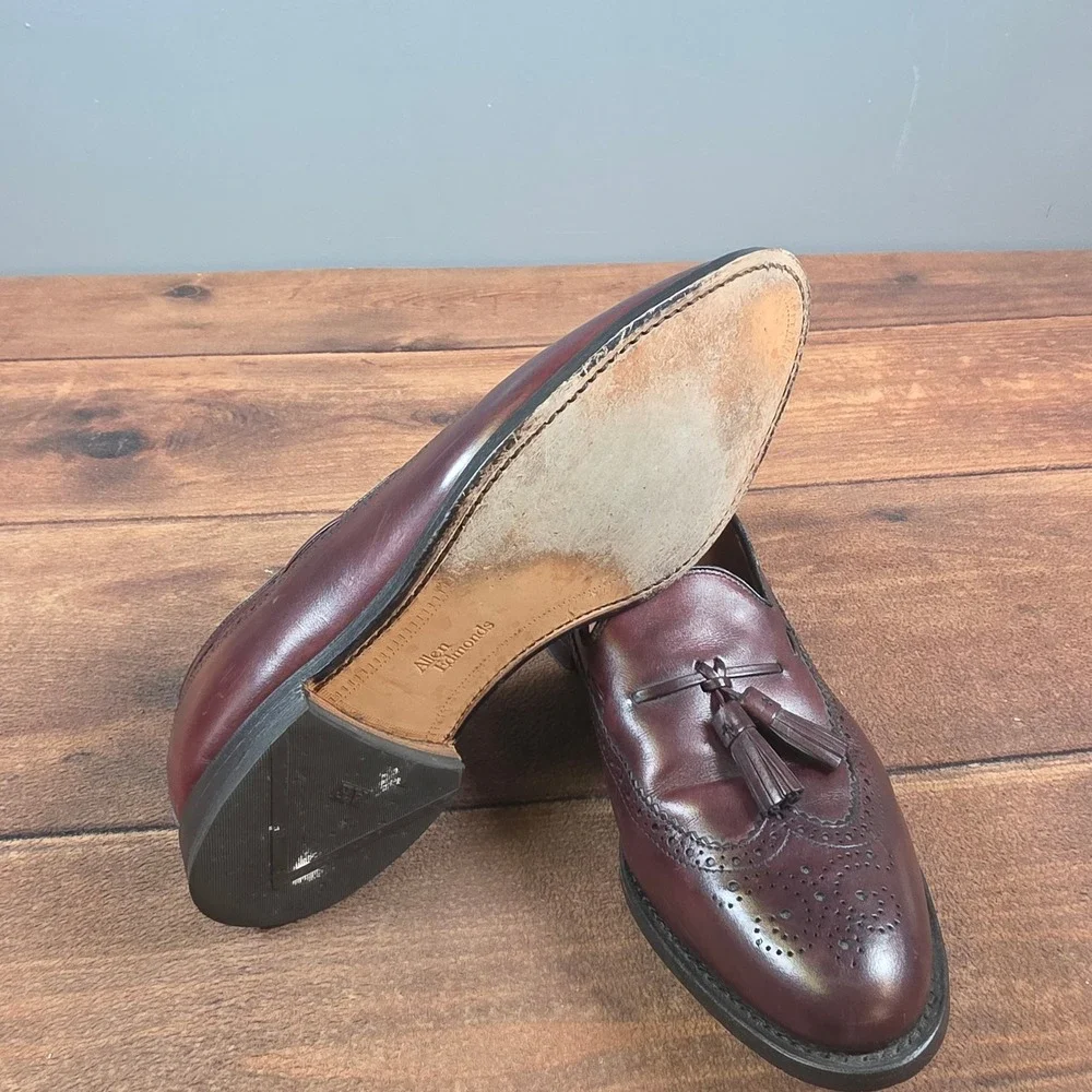 Allen Edmonds Manchester Loafers Men 12 Burgundy Good Wingtip Tassel Dress Shoes